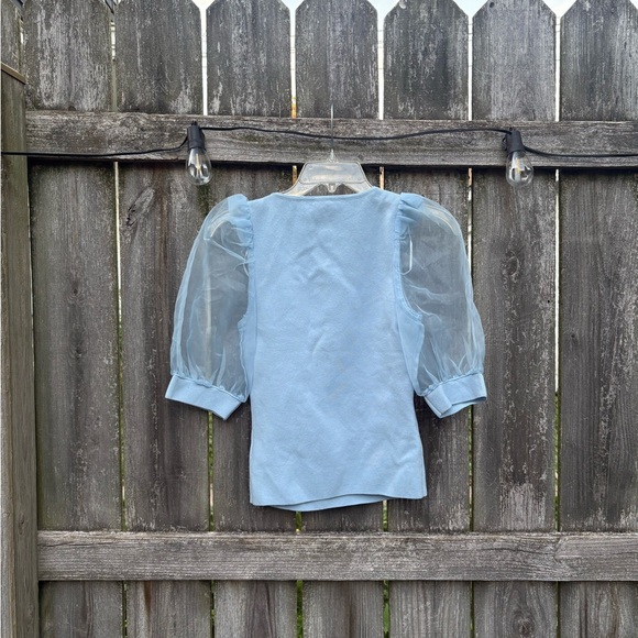 Joie Light Blue Sheer Puff Sleeve Blouse - Picture 4 of 4